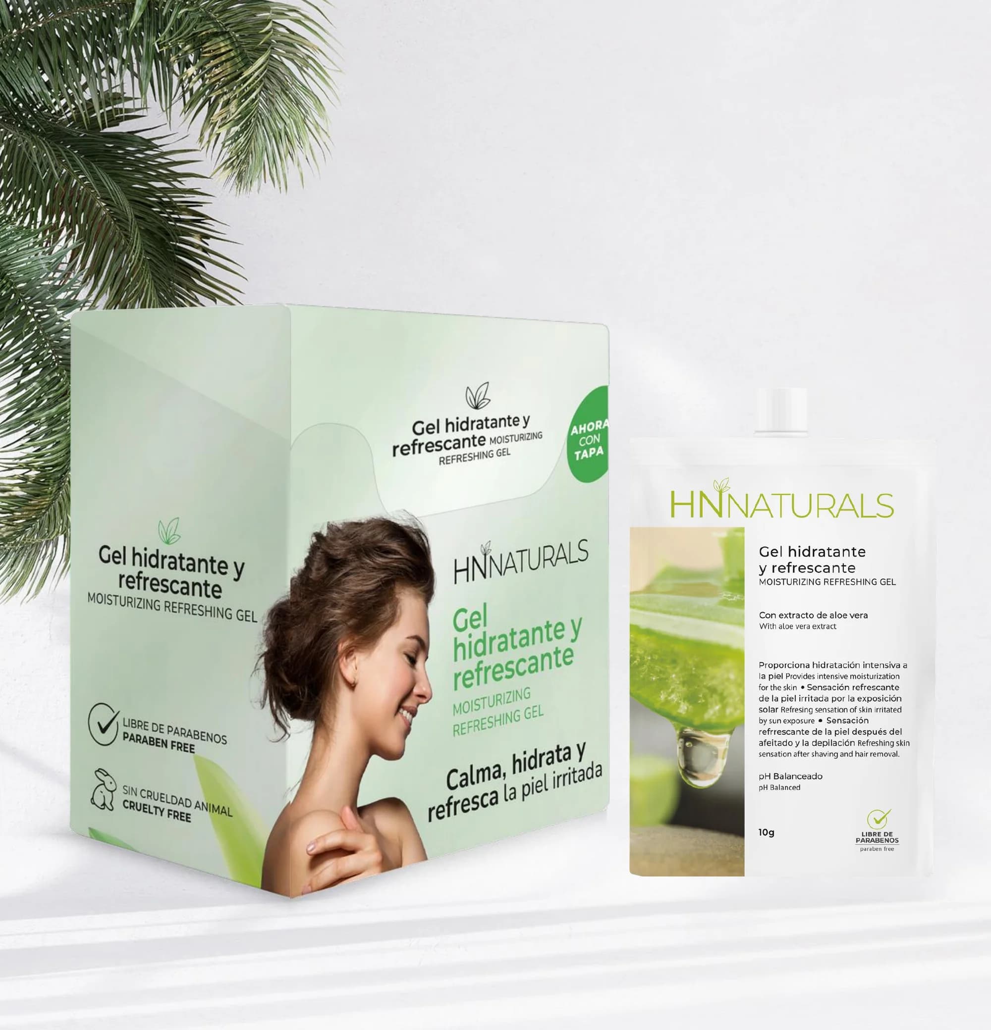 Gel Hidratante y Refrescante con Extracto de Caléndula y Aloe Vera — display y sachet de mayoreo