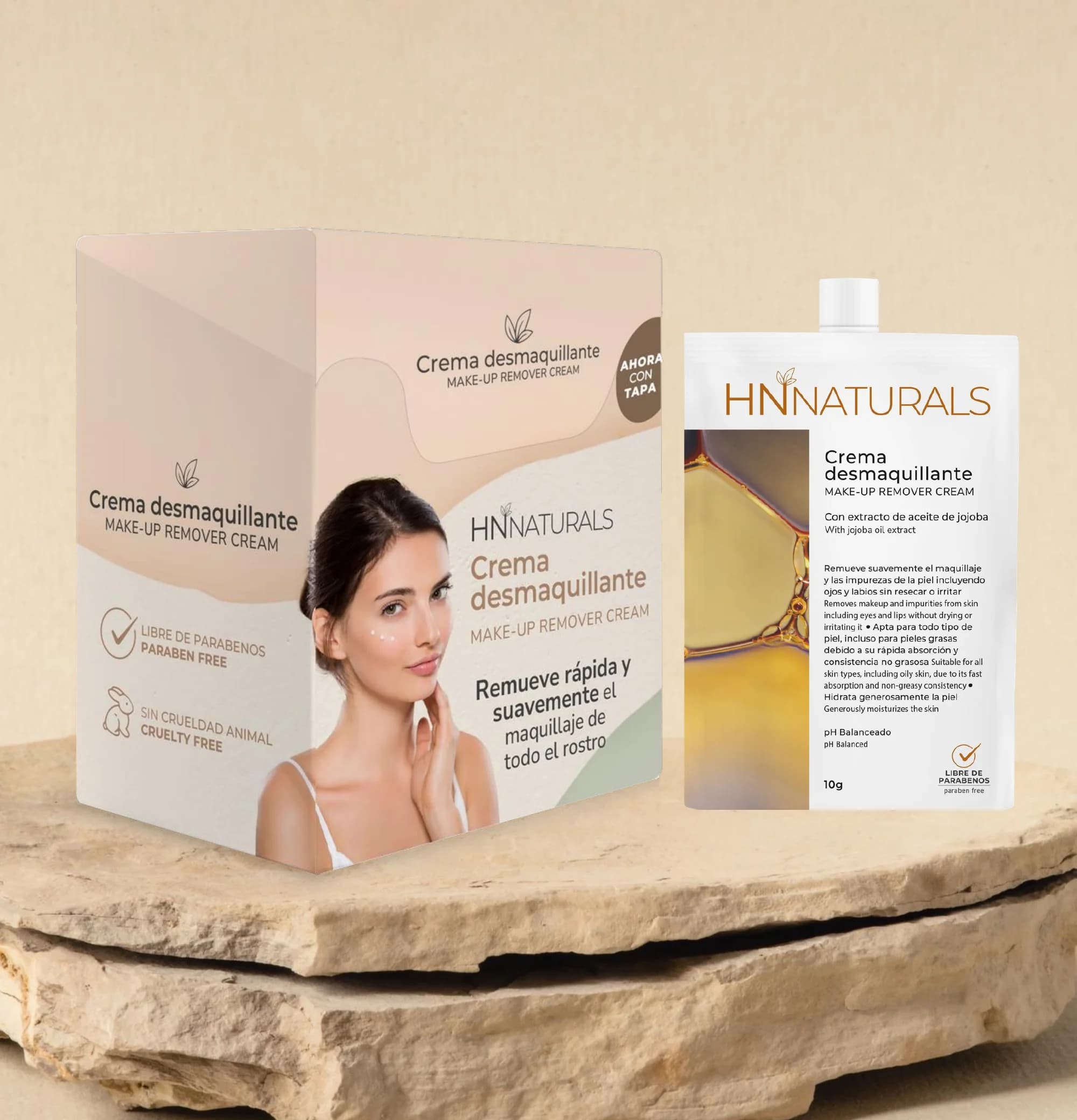 Crema Limpiadora y Desmaquilladora con Extracto de Propóleo, Avena y Aceite de Jojoba — display y sachet de mayoreo